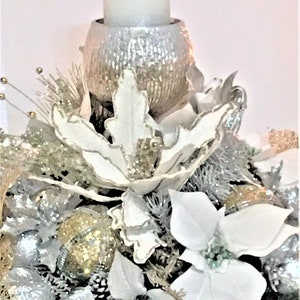 Winter Candle Centerpiece, Gold/Silver/White Christmas table Centerpiece, Designer Candles, 20 round x 12 H image 7