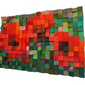 Poppies - 3D Wood Art, Wood wall art, Wood mosaic, Modern wall sculpture, Pixelated full color painting