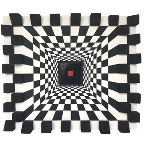 Red Dot - 3D wood art, Wood wall art, Wood mosaic, Modern wall sculpture, Pixelated full color painting, Optical illusion