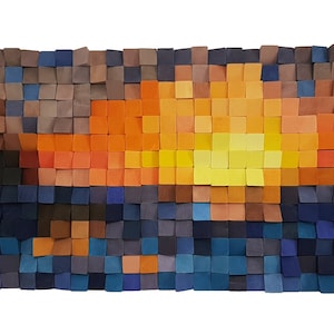 Sunset - 3D Wood Art, Wood wall art, Wood mosaic, Modern wall sculpture, Pixelated full color painting