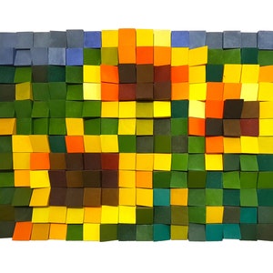 Sunflower - 3D Wood Art, Wood wall art, Wood mosaic, Modern wall sculpture, Pixelated full color painting