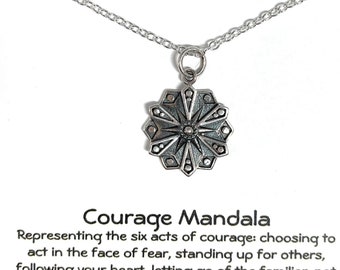 Courage Necklace | Courage Pendant| Sterling Silver Necklace| Affirmation Jewelry| Spiritual Necklace| Mandala Silver Necklace for Women