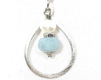 Fresh Water Pearl and Aquamarine Gemstone Pendant