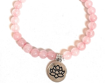 Rose Quartz and Lotus Flower Bracelet