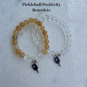 Pickleball Positivity Bracelet|Pickleball Jewelry|Pickleball Gift|Pickleball Charm Bracelet|Healing Crystal Bracelet
