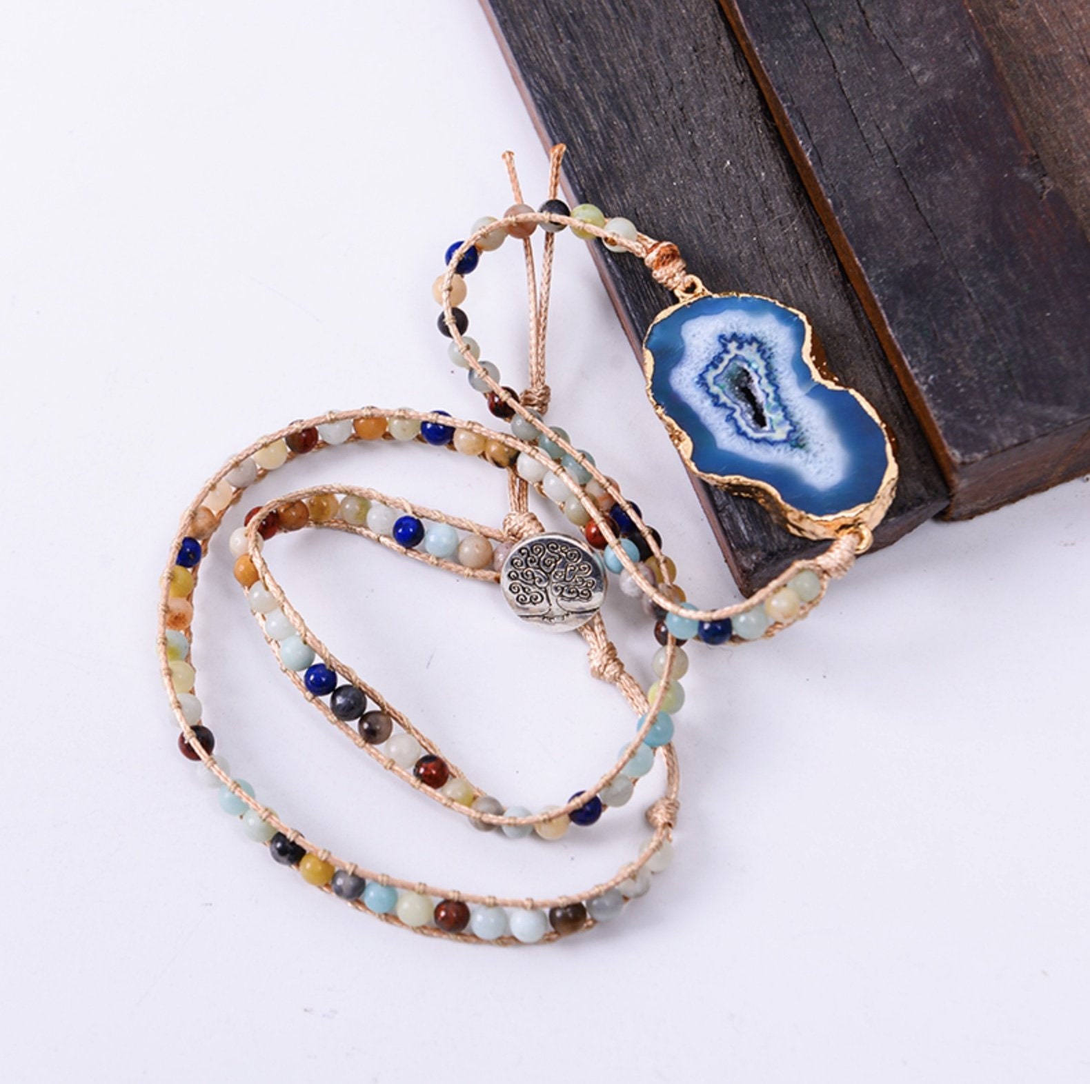Blue Lace Agate Tree of Life Wrap Bracelet - Etsy