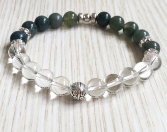 Aquatic Agate and Clear Quartz Bracelet