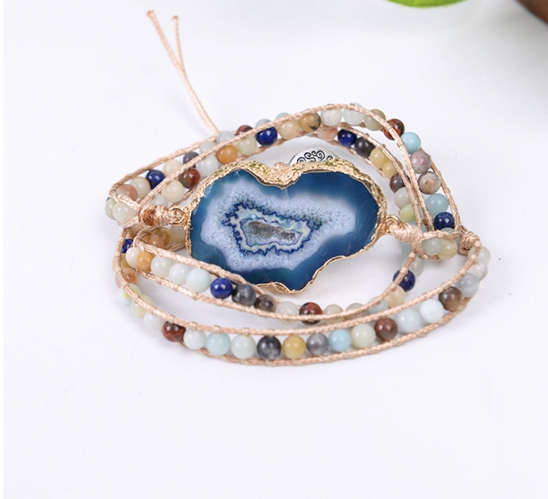 Blue Lace Agate Tree of Life Wrap Bracelet - Etsy