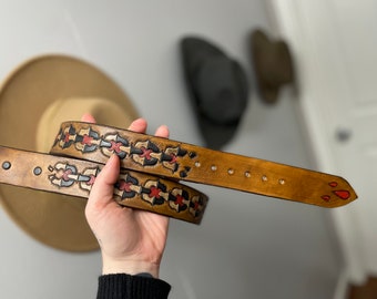 Leather Hand Tooled Chain Link Belt