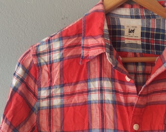 Lee Cooper 90s Plaid Shirt Top Men Women Unisex Vintage -- Size M -- Tartan Plaid Checked Shirt Lumberjack