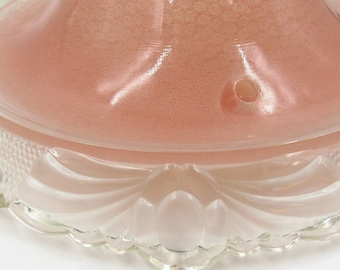 Lámpara de techo vintage de cristal rosa con tres cadenas, colgante redondo de 25 cm