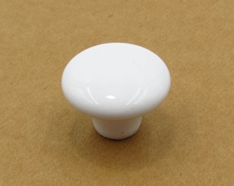 Perilla de cerámica blanca de 1-1/4" redonda, lisa, básica, para cocina, baño, armario, tocador, cajón, lavadero, muebles
