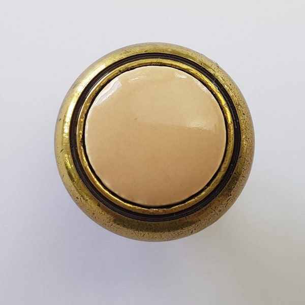 Bouton rond 1.25 "en laiton poli avec centre en amande crème Beige céramique pour armoires de cuisine salle de bain commode vanité meubles placard