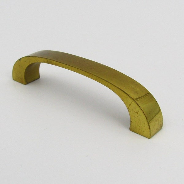 Drawer Pull – 3” Centers – 3.5” Long Gold Curved Square Plain Brass Mid CenturyFor Kitchen Cabinet Cupboard Door Dresser Handle Hardware