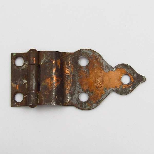 Copper Strap Hinge 3/8" Offset Cabinet Doors Replacement Parts Decorative Hardware Trunk Box Foot Locker Rustic Distressed Aged Patina