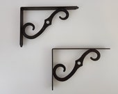 Pair Brown Shelf Brackets 8 quot Metal Scrolling Decorative Bracket Indoor Outdoor Plant Hanger