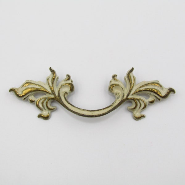 Drawer Pull – 3” Centers – 5.75” Long White Gold French Provincial Leaf Vine Ornate For Kitchen Cabinet Door Dresser Handle Vintage Hardware