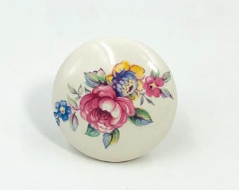 Vintage Floral Ceramic Knob Pink Rose Drawer Pull Shabby Chic Dresser Hardware Grandmillennial Cottagecore Cabinet Handle 1.5 Inch