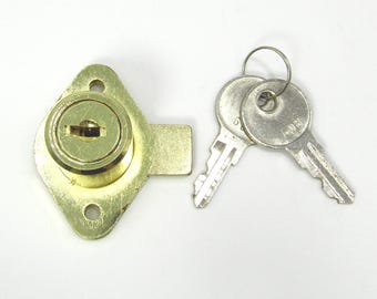 Drawer Lock with Keys - Gold - Polished Brass - For Utility Cabinet, Desk Lock - 7/8" diameter