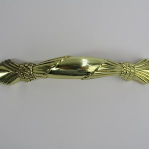 Drawer Pull - 3&quot; Centers - 5&quot; Long Polished Gold Brass Diamond Floral Leaf Vine Ornate For Kitchen Cabinet Cupboard Door Dresser Handle
