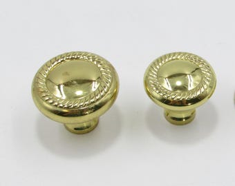 Polished Brass Cabinet Knob with Gold Empire Rope Twist– 1.25" & 1.5" Diameter Knobs – Vintage Style Hardware
