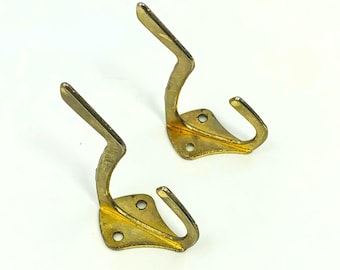 Pair Gold Wall Hook Double Dual Hat and Coat Metal Nubby Hall Tree Mud Room Bathroom Towel Holder His and Hers Estate Attic Closet Organizer