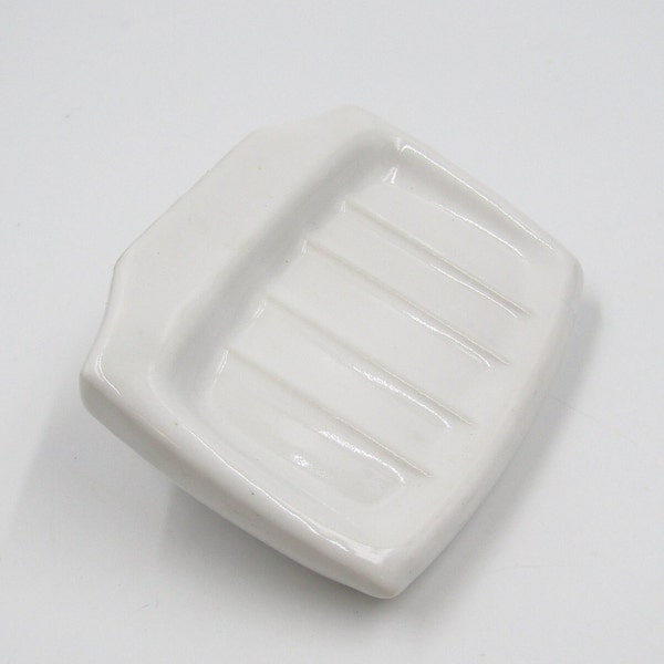 Porcelain Wall Mount Soap Dish 4.5" White Rectangle Ceramic Bathroom Fixture Mounted Tray Holder Vintage Replacement Parts Hardware