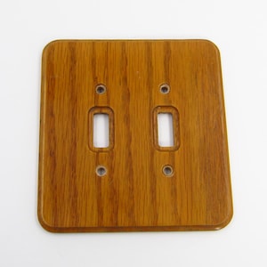 Vintage Wood Two Light Switch 2 Gang 2 Double Toggle  Wall Plate Oak Stained Finished