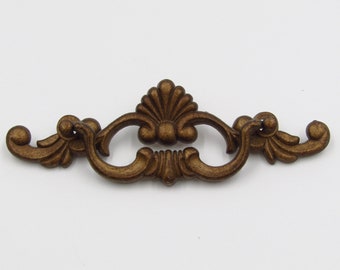 Drop Bail Pull - 4" Centers - 6" Long Gold Ornate Victorian Era Style Chippendale Queen Anne For Antique Vintage Hardware Furniture