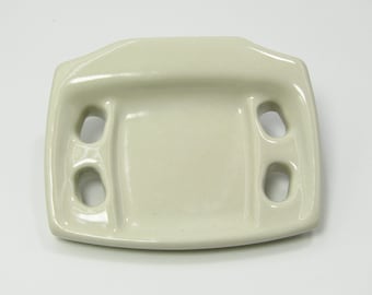 Porcelain Wall Mount Soap Dish Toothbrush Holder 4.5" Off White Rounded Square Ceramic 4 Slot Bathroom Fixture Mounted Tray Replacement