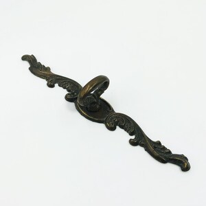 Drawer Pull 6” Long Mock Key Knob with Backplate Bronze Patina For Cupboard Cabinet Drawer Door Ornate Vintage Victorian Hardware