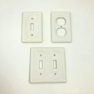 Vintage White Porcelain Ceramic Double Single Light Switch or Outlet Cover Wall Electrical Plate - Oval Indent