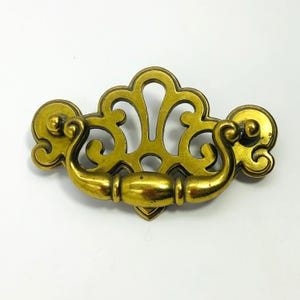 Vintage Art Deco Drop Bail Pull - 3.5" Centers Drawer Pull - Gold Swing Handle - Ornate Scroll Fan Design