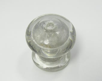 Perilla grande de vidrio transparente antiguo con orificio para perno en el centro de 1-3/4", tirador de cajón