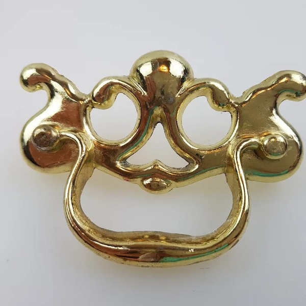 Gold Drawer Pull Handles  3" Long 2-1/2" Centers Cottage Chic Dresser Bureau Roll Top Desk Cabinet Door Armoire Chippendale Ornate Fancy