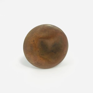 May include: A circular cabinet knob with a smooth, rounded surface featuring a mottled brown and copper-toned finish. The object has a polished appearance with subtle variations in color, creating a warm, metallic look across its face.