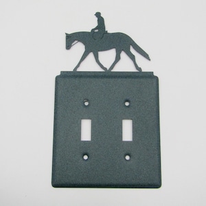 Double Light Switch Cover Horse and Rider Cowboy Equestrian Barn Door Rustic Ranch Country Western Home Decor Vintage Wall Plate Decorative
