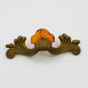 Vintage Drawer Pulls 3.75” Centers – Ornate Brass Finish & Amber Tortoiseshell Accent For Kitchen Bathroom Cabinet Dresser Handles Hardware