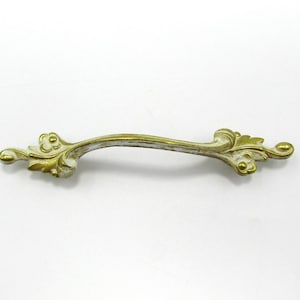 Drawer Pull – 3” Centers – 4.5” Long White and Gold French Provincial Leaf For Kitchen Cabinet Cupboard Door Dresser Handle Hardware