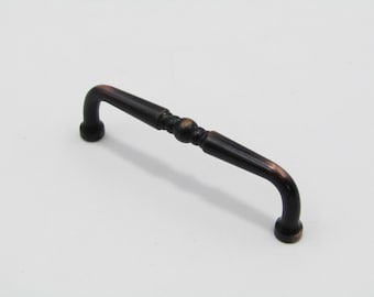 Puxador de gaveta em bronze polido a óleo – 3-1/2” de centro a centro – Puxador de armário estilo vintage clássico com 3-3/4” de comprimento