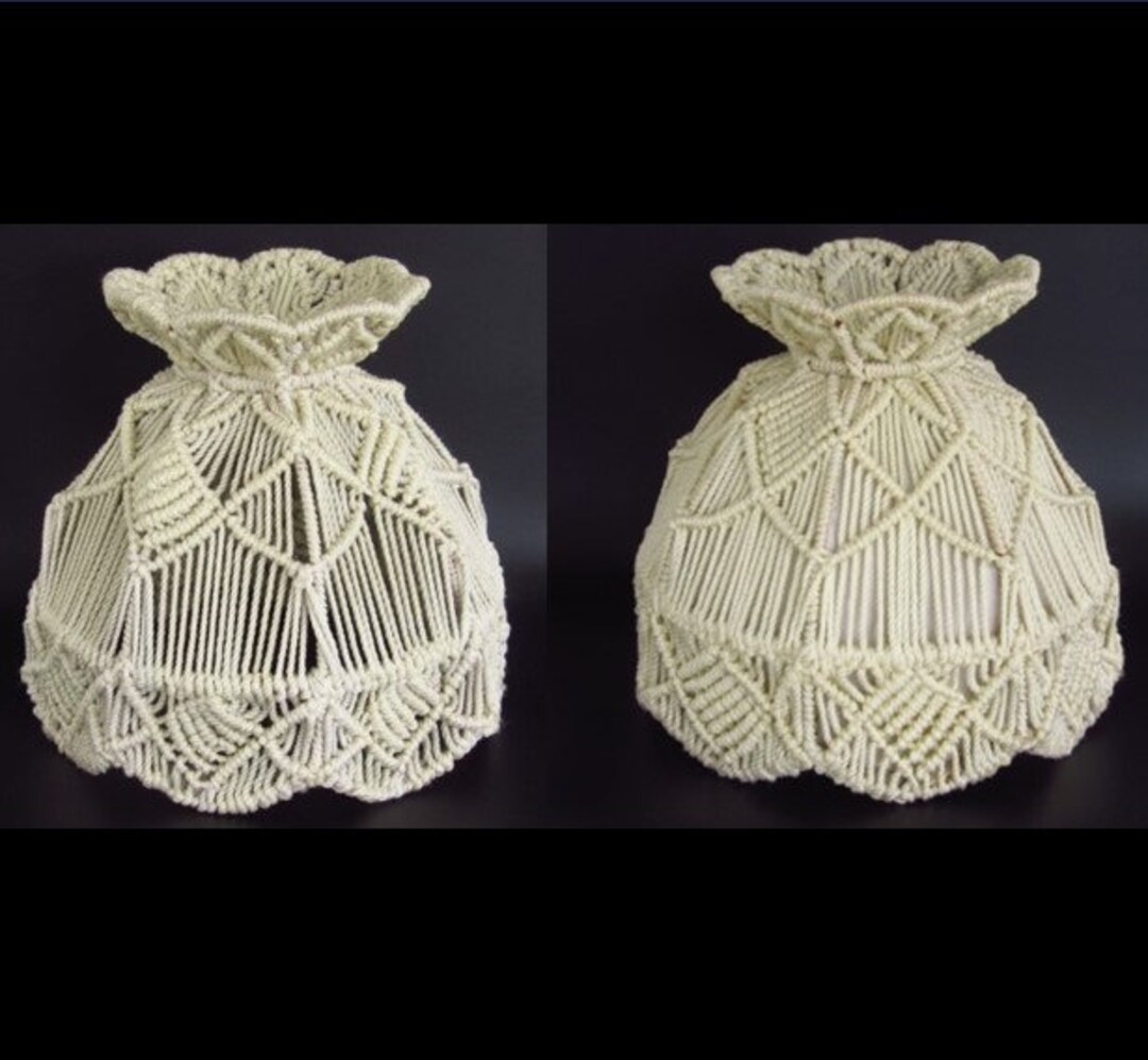 Vintage Macrame Parlor Bell Lamp Shade 16x15 Cream off White Scallop ...