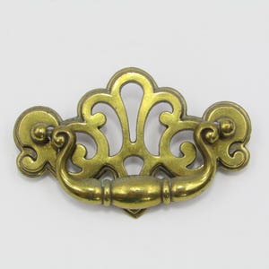 Vintage Art Deco Drop Bail Pull - 3.5&quot; Centers Drawer Pull - Gold Swing Handle - Ornate Scroll Design