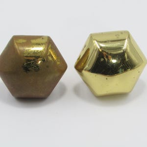 Pair of Vintage Hexagon Brass Door Knobs with Set Screws - Gold Mid-Century Modern Interior Hardware