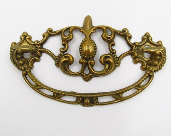 Drop Bail Pull - 3" Centers - 4 x 2.25 Gold Ornate Victorian Era Style Chippendale Queen Anne Antique Vintage Hardware Furniture