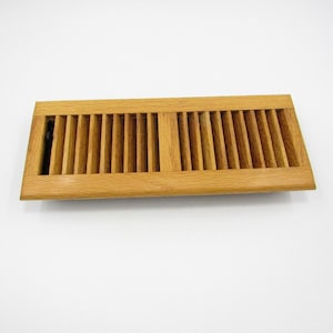 Oak Wood Floor Register Vent Cover with Adjustable Damper – 13.25” x 5.25” Vintage Louvered Grate Insert