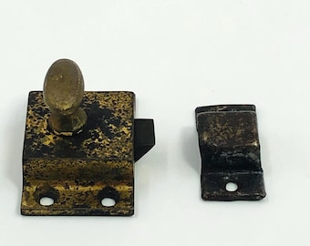 Vintage Cabinet Cupboard Door Latch and Keeper – Surface Mount –  T-Handle Turn Knob - Antique Hardware Old Furniture Catch Rustic Salvage