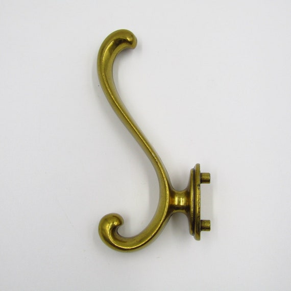 Double Hat and Coat Hook Gold Ornate Brass Extra Long Hanger Wall Mounted 