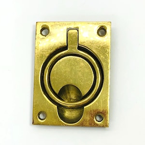 Flush Ring Pull, Solid Brass, 3-1/4 x 2-3/8, Recessed Ring Handle Heavy Duty for Nautical Decor Furniture Hardware Trunk Chest Drawer