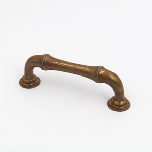 Drawer Pull - 3.5” Centers, Copper, Faux Bamboo, Chinoiserie  Rustic Industrial For Kitchen Cabinet Cupboard Dresser Furniture Handle