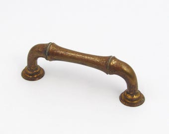 Tirador de cajón de 8,9 cm de centro, cobre, imitación bambú, estilo chinoiserie, rústico, industrial, para armarios de cocina, aparadores y muebles.